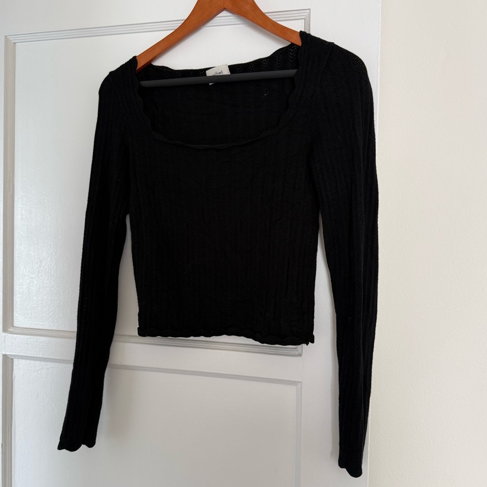 Wilfred Black Ribbed Square-Neck Long Sleeve Top